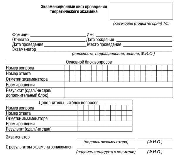 купить лист сдачи теоретического экзамена ПДД в Хабаровске